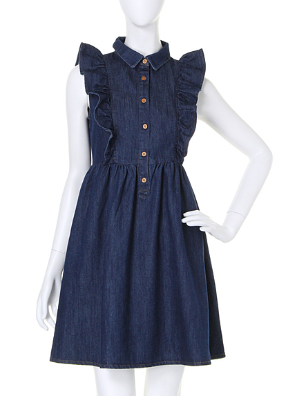 【R】フリルダンガリーシャツワンピース