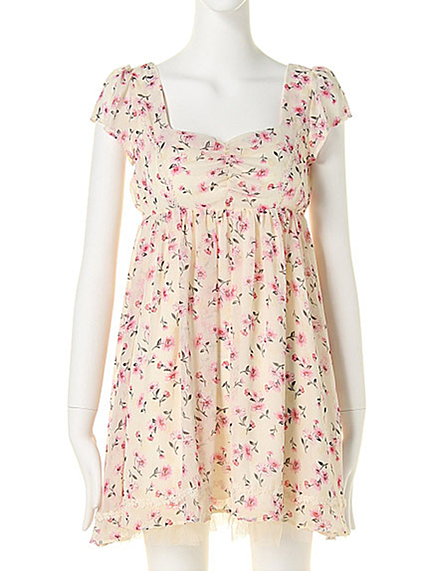 MERCURYDUODUO シフォン小花タックフレアーOP