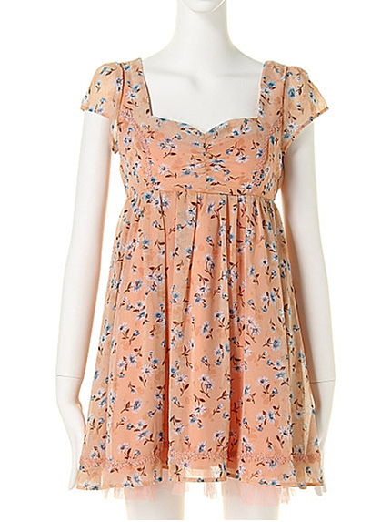 MERCURYDUODUO シフォン小花タックフレアーOP