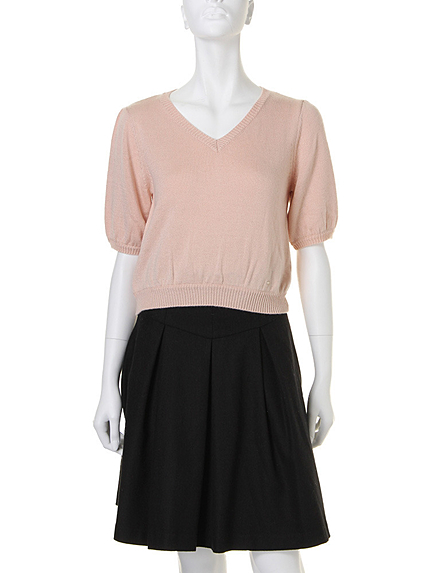 Vネックテンセル混ニットトップス