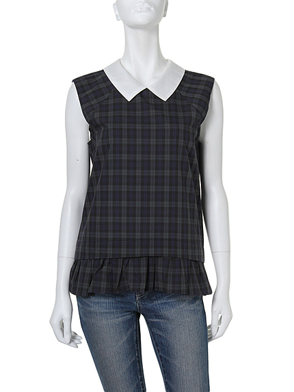 Ungrid【Lady Like】ブラックウォッチチェックノースリシャツ