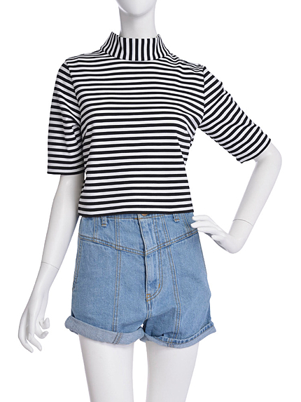 thprycolor【TC】スタンドネック5分袖T