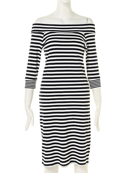 【BIJ】 MIXボーダーオフショルワンピース