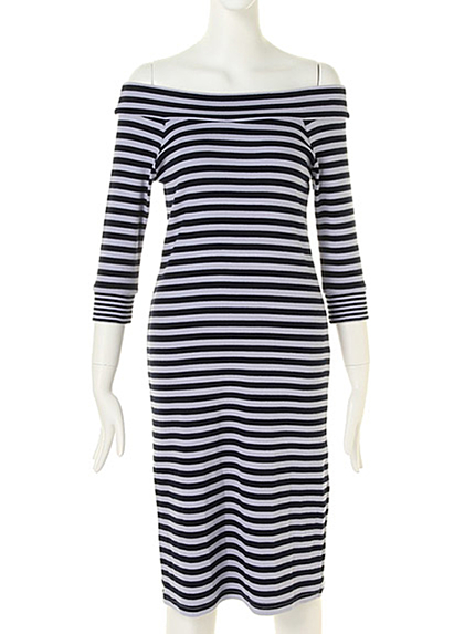 【BIJ】 MIXボーダーオフショルワンピース