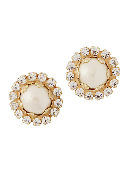 BORNYCompilationラウンドガラス×コットンパールイアリング