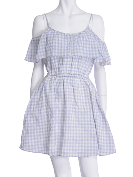 【BIJ】 ギンガムチェックオフショルキャミワンピース