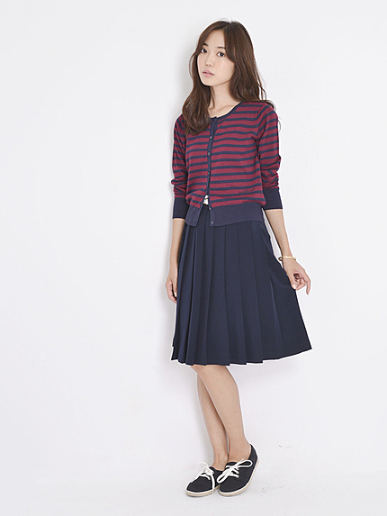 【W】ベルト付プリーツスカート
