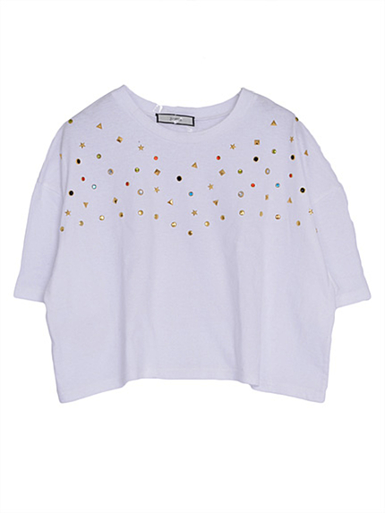 jouetie【CASUAL】ビジュー付きショート丈T