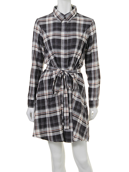【BIJ】 起毛チェックAラインシャツワンピース