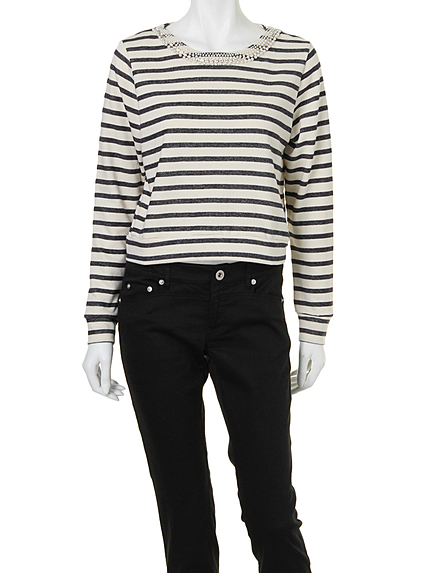 【DUO】 ビジュ付ボーダートップス