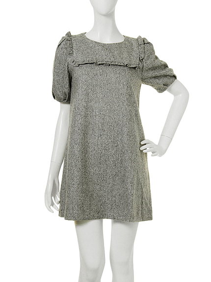 【W】胸フリルスモックワンピース