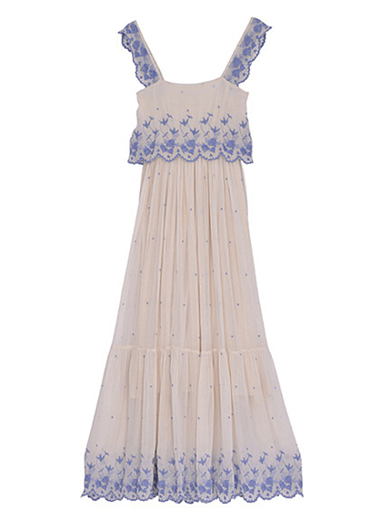 MERCURYDUO【DUO】 刺繍スカラップロングOP