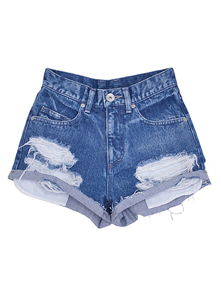 ジャストウエストダメージデニムショートパンツ