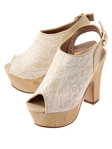 RUNWAY channel【sugar sugar】ウッドヒールレースサボサンダル