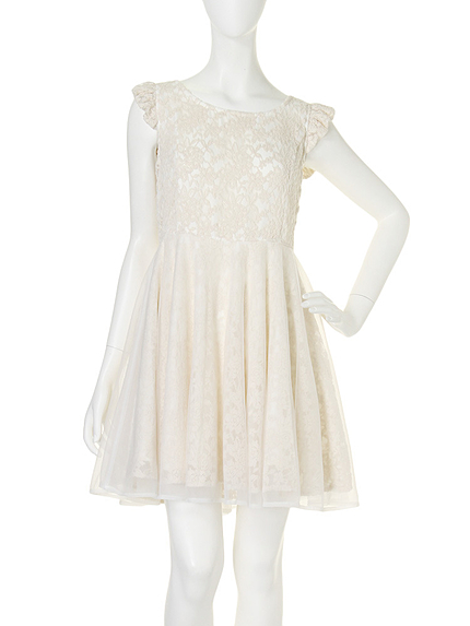 【W】袖フリル総レースワンピース