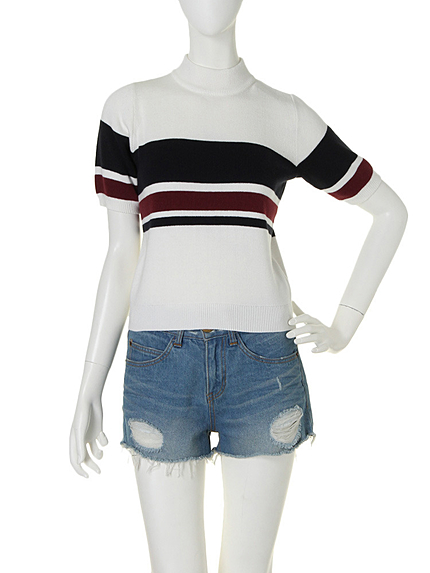 【R】ハイネックマルチボーダートップス