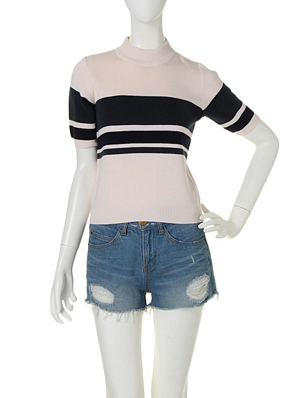 【R】ハイネックマルチボーダートップス