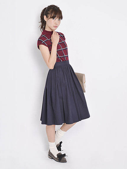 【W】フレア膝丈スカート