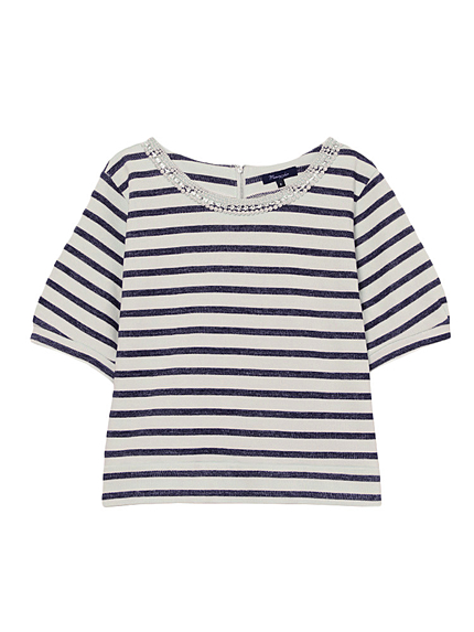 【LUX】 ビジュ付半袖ボーダートップス