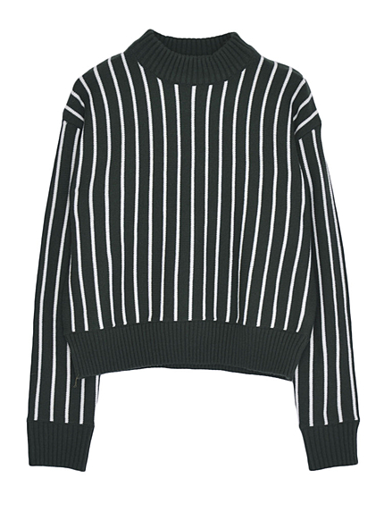ストライプハイネックニット