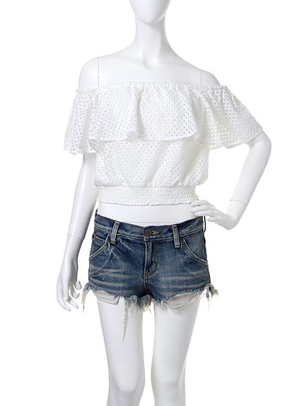 LAGUNAMOON【CASUAL】メッシュレースオフショルTOPS