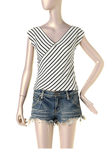 LAGUNAMOON【CASUAL】ボーダーカシュクールショートプルオーバー