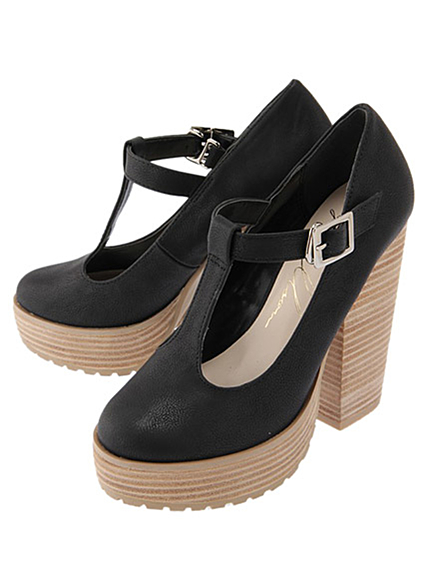 LAGUNAMOON【Goods】スタックヒールTストラップシューズ