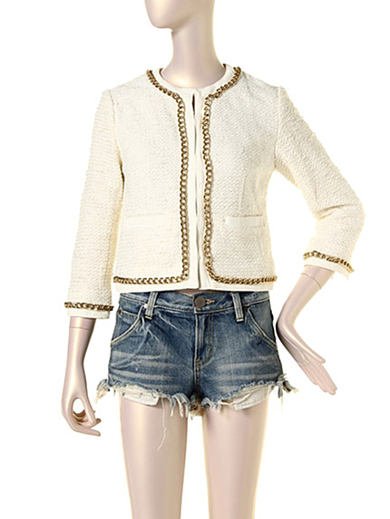 LAGUNAMOON【CHIC】ツィードトリミングノーカラージャケット