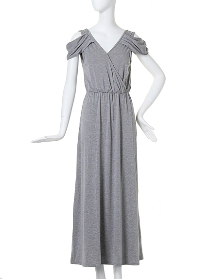 【FEMININE】ショルダーデザインカットマキシOP