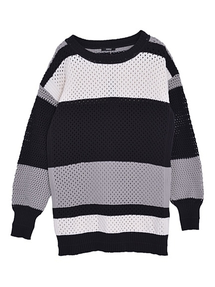 MURUA【CASUAL】マルチボーダーボリュームメッシュニットOP