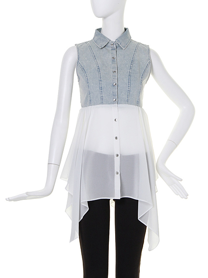 MURUAシフォン切替デニムチュニック