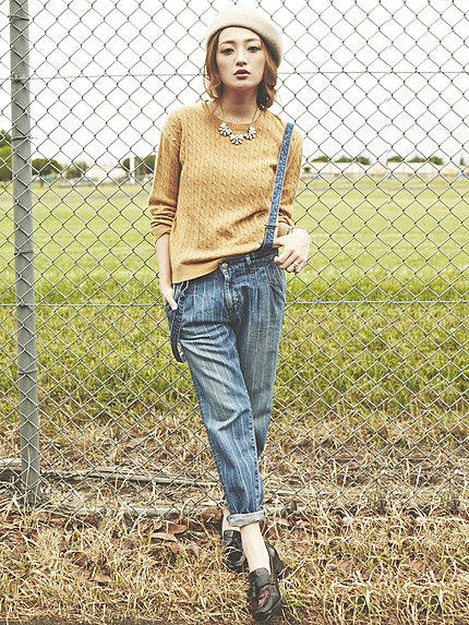 《andGIRL10月号掲載》 【Casual】ストライプジョッパーズデニム