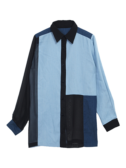 EMODAブルーブロックデニムSH