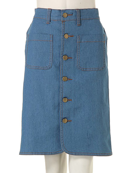 i-SOOK前ボタン膝丈デニムスカート