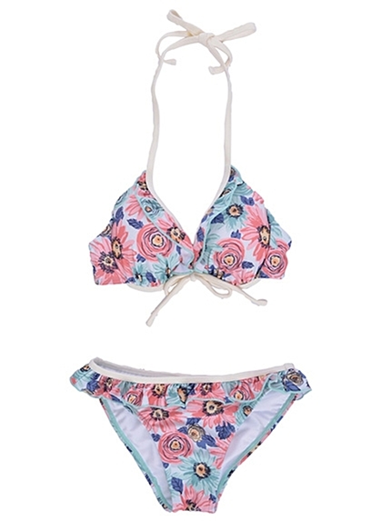 【goods】ライン花柄ワイヤーフリルビキニ