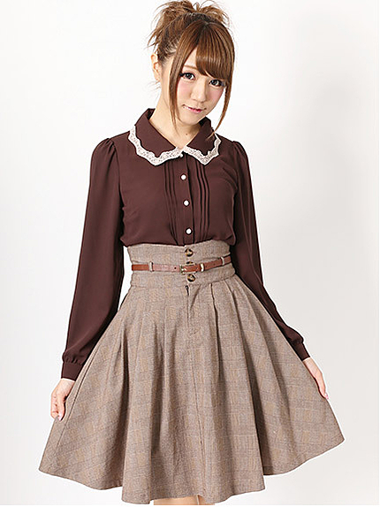 14.AW  ベルト付きハイウエストミディー丈スカート