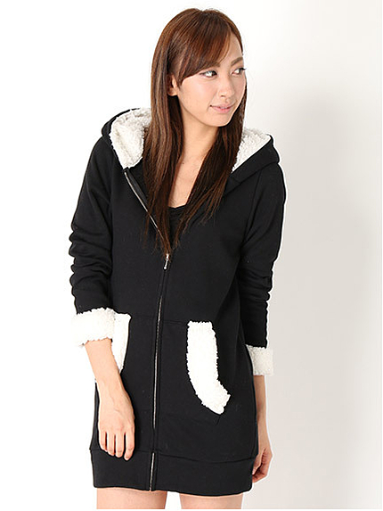 ボア裏起毛ロングパーカ