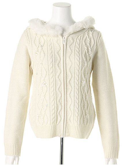 フードファー付きニットパーカー
