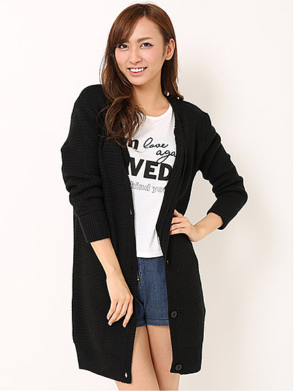 Vネックロングニットカーディガン