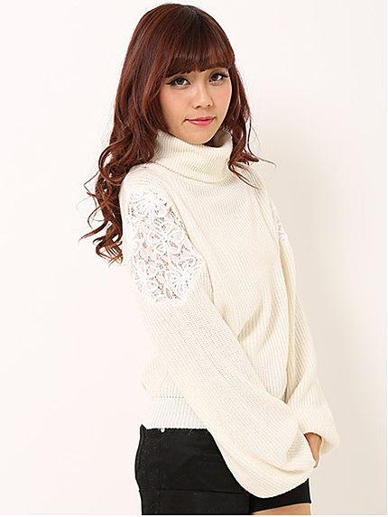 レース袖アンゴラ混ニット