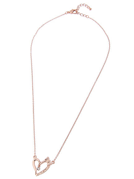 リボンストーンオープンハートネックレス