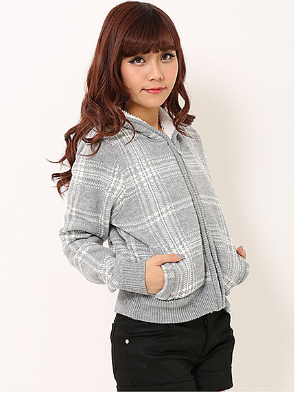 チェックボアニットパーカ