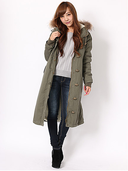 ファーフードロングモッズコート