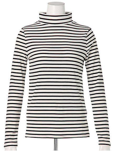 ボーダーハイネックレーヨンカットソー