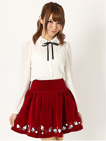 14.AW 裾カップケーキハート刺しゅうベルベットスカート