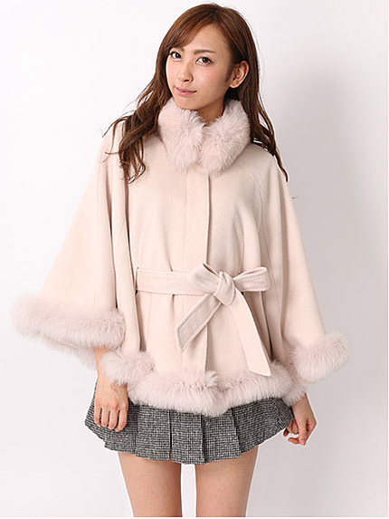 ウエストリボン付きポンチョ風コート