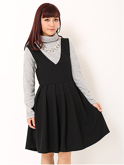 ジャンスカ+タートルニット+ネックレスSET