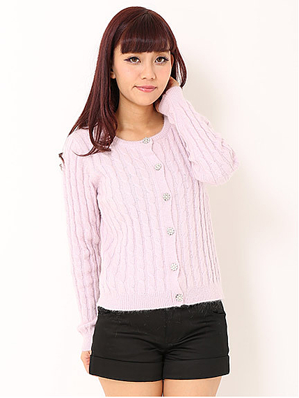 アンゴラ混ケーブルニットカーデ