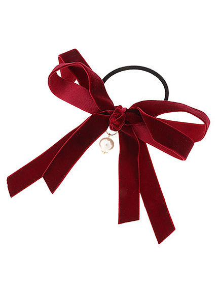 14.ＡＷ　パール付きベロアリボンヘアゴム