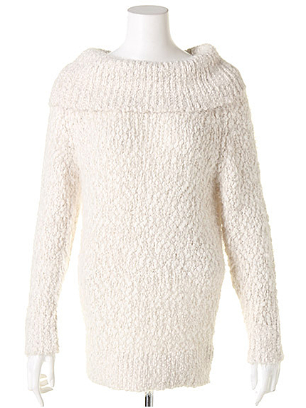 ワイドリブネックポップコーンニット